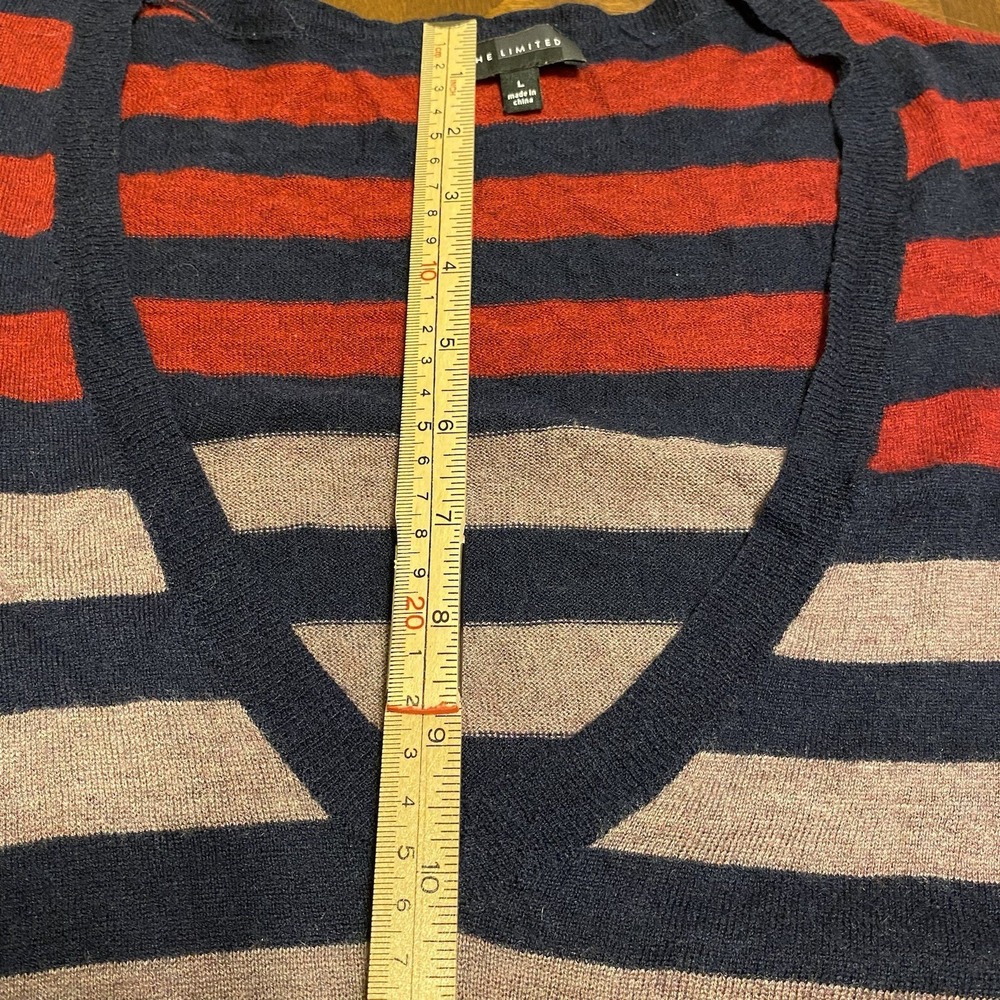 Limited Wool Blend V-Neck Striped Casual Sweater L Preppy Y2K Career Ski Snow - Picture 10 of 13